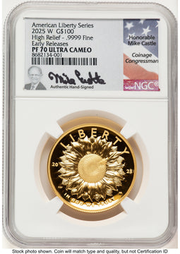 2025-W G$100 American Liberty High Relief ER Mike Castle NGC PF70 (782665043)