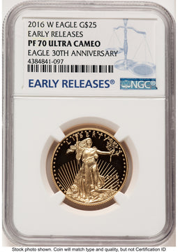 2016-W Proof Gold Eagle 1/2 oz ER Blue NGC PF70
