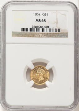 1862 G$1 Gold Dollar NGC MS63 (782694046)