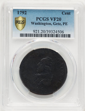 1792 Washington Getz Pattern Cent Small Eagle Copper BN Colonials PCGS VF20