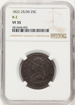 1822 25C 25/50C B-2 Bust Quarter NGC VF35