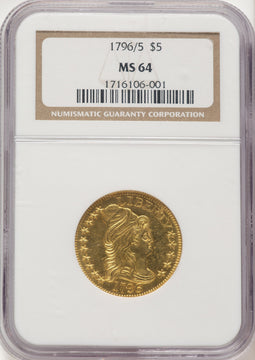 1796/5 $5 BD-1 Early Half Eagle NGC MS64