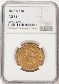 1873-S $10 Liberty Eagle NGC AU55