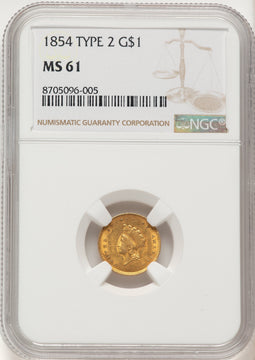 1854 G$1 Type Two Gold Dollar NGC MS61 (782838011)