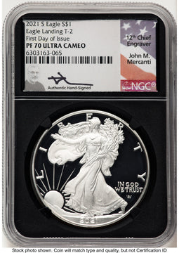 2021-S Type 2 Proof Silver Eagle FDI John NGC PF70 Mercanti