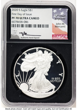 2020-S Proof Silver Eagle FDI NGC PF70 Mercanti Signed