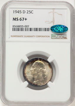 1945-D 25C CAC Washington Quarter NGC MS67+