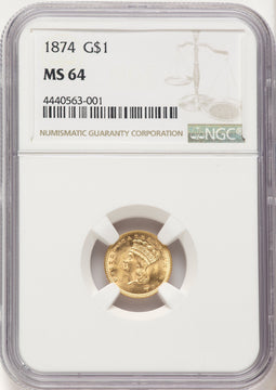 1874 G$1 Gold Dollar NGC MS64 (783054009)