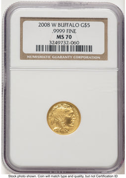 2008-W Burnished Gold Buffalo 1/10 oz Brown Label NGC MS70 2008-W Burnished Gold Buffalo 1/10 oz Brown Label NGC MS70