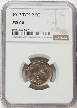 1913 Type Two Buffalo Nickel NGC MS66
