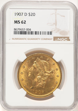1907-D $20 Liberty Double Eagle NGC MS62 1907-D $20 Liberty Double Eagle NGC MS62