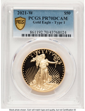 2021-W Type 1 Proof Gold Eagle 1 oz Blue Gradient PCGS PR70