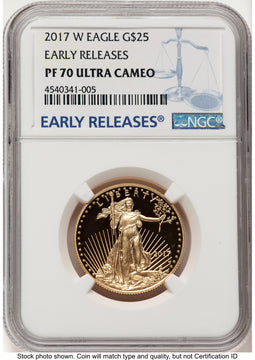 2017-W Proof Gold Eagle 1/2 oz ER Blue NGC PF70