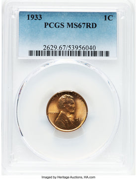 1933 1C Lincoln Cent PCGS MS67