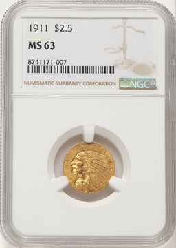 1911 $2.50 Brown Label Indian Quarter Eagle NGC MS63