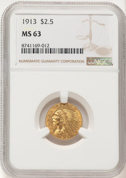 1913 $2.50 Brown Label Indian Quarter Eagle NGC MS63