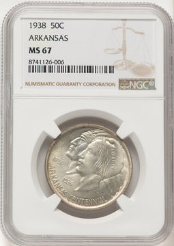 1938 50C Arkansas Brown Label Commemorative Silver NGC MS67