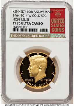 2014-W 50C Gold JFK 50th Anniversary Red Book Proof Kennedy Half Dollar NGC PR70