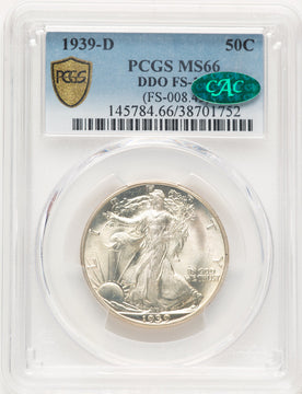 1939-D 50C FS-101 CAC Walking Liberty Half Dollar PCGS MS66