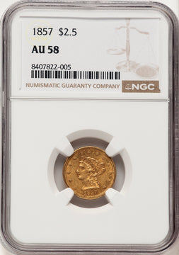 1857 $2.50 Liberty Quarter Eagle NGC AU58 (783713014)