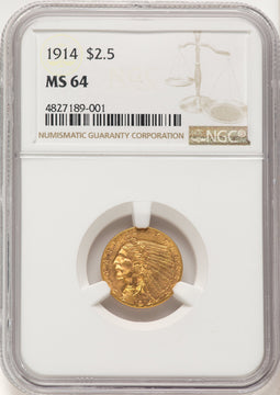 1914 $2.50 Indian Quarter Eagle NGC MS64 (783786005)