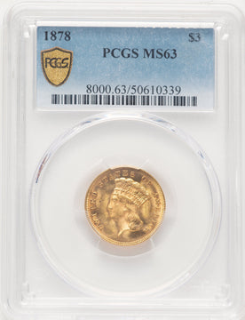 1878 $3 Three Dollar Gold Pieces PCGS MS63 (783786006)