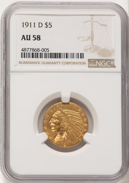 1911-D $5 Indian Half Eagle NGC AU58 (783786007)