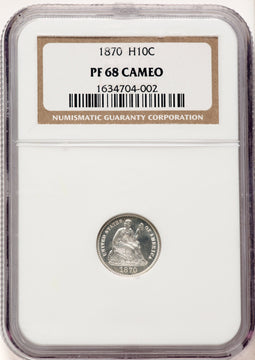 1870 H10C CA Proof Seated Half Dime NGC PR68