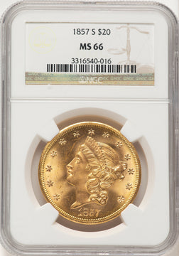 1857-S $20 Liberty Double Eagle NGC MS66 (783791021)