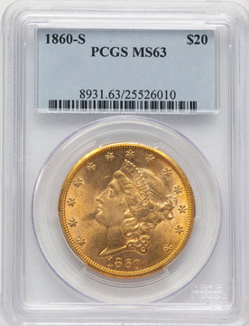 1860-S $20 Liberty Double Eagle PCGS MS63