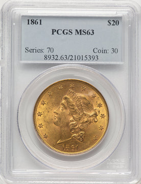 1861 $20 Liberty Double Eagle PCGS MS63