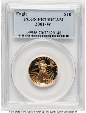 2001-W Proof Gold Eagle 1/4 oz Blue Label PCGS PR70