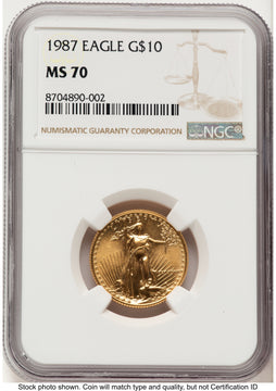 1987 Gold Eagle 1/4 oz Brown Label NGC MS70