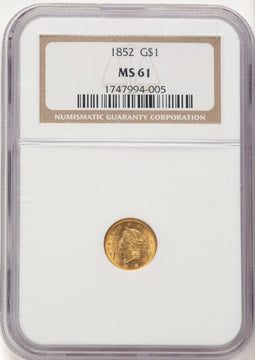 1852 G$1 Gold Dollar NGC MS61