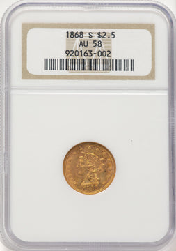 1868-S $2.50 Liberty Quarter Eagle NGC AU58