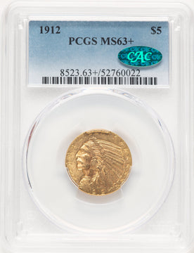 1912 $5 CAC Indian Half Eagle PCGS MS63+