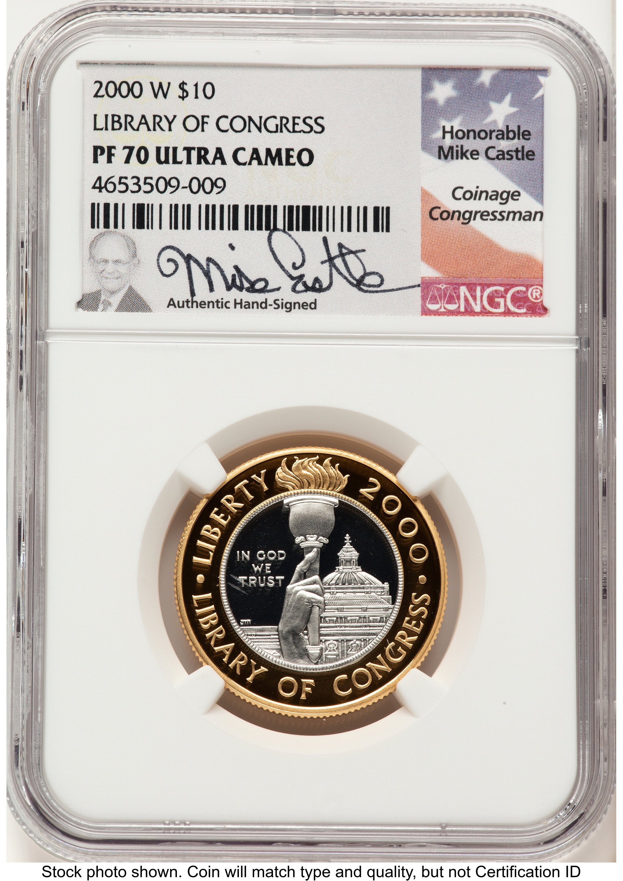 2000-W $10 Library of Congress Bi-Metallic Gold 0.2509 oz and
