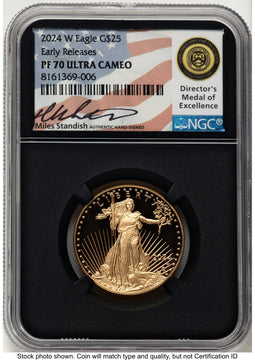 2024-W Proof Gold Eagle 1/2 oz ER Miles Standish NGC PF70