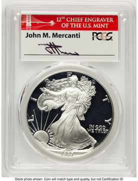 1987-S Proof Silver Eagle 1 oz John Bridge PCGS PR70 Mercanti 1987-S Proof Silver Eagle 1 oz John Bridge PCGS PR70 Mercanti