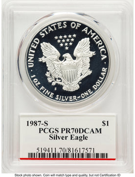 1987-S Proof Silver Eagle 1 oz John Bridge PCGS PR70 Mercanti 1987-S Proof Silver Eagle 1 oz John Bridge PCGS PR70 Mercanti