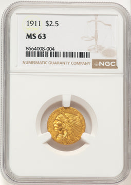 1911 $2.50 Indian Quarter Eagle NGC MS63