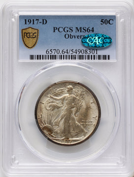 1917-D 50C OBVERSE CAC Walking Liberty Half Dollar PCGS MS64 1917-D 50C OBVERSE CAC Walking Liberty Half Dollar PCGS MS64