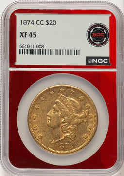 1874-CC $20 Liberty Double Eagle NGC XF45