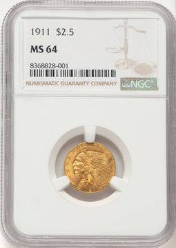 1911 $2.50 Indian Quarter Eagle NGC MS64