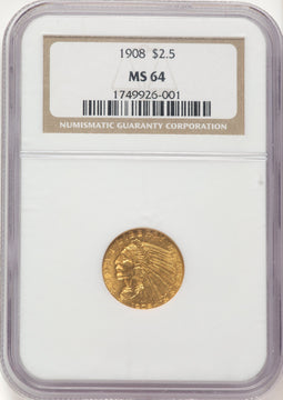 1908 $2.50 Indian Quarter Eagle NGC MS64