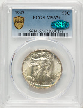 1942 50C CAC Walking Liberty Half Dollar PCGS MS67+