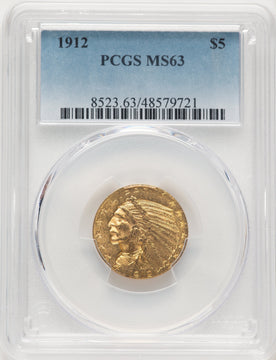 1912 $5 Indian Half Eagle PCGS MS63