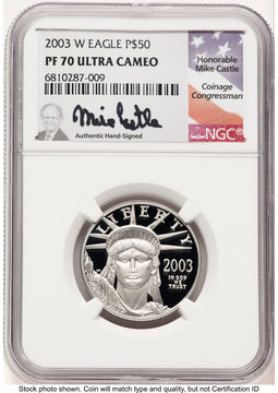 2003-W Proof Platinum Eagle 1/2 oz Mike Castle NGC PF70