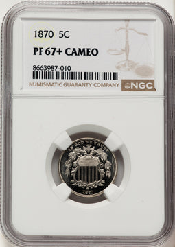 1870 5C CA Proof Shield Nickel NGC PR67+