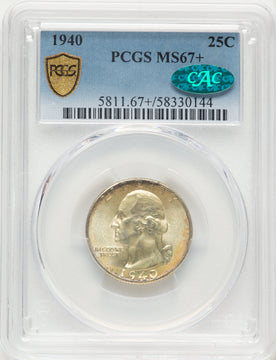 1940 25C CAC Washington Quarter PCGS MS67+